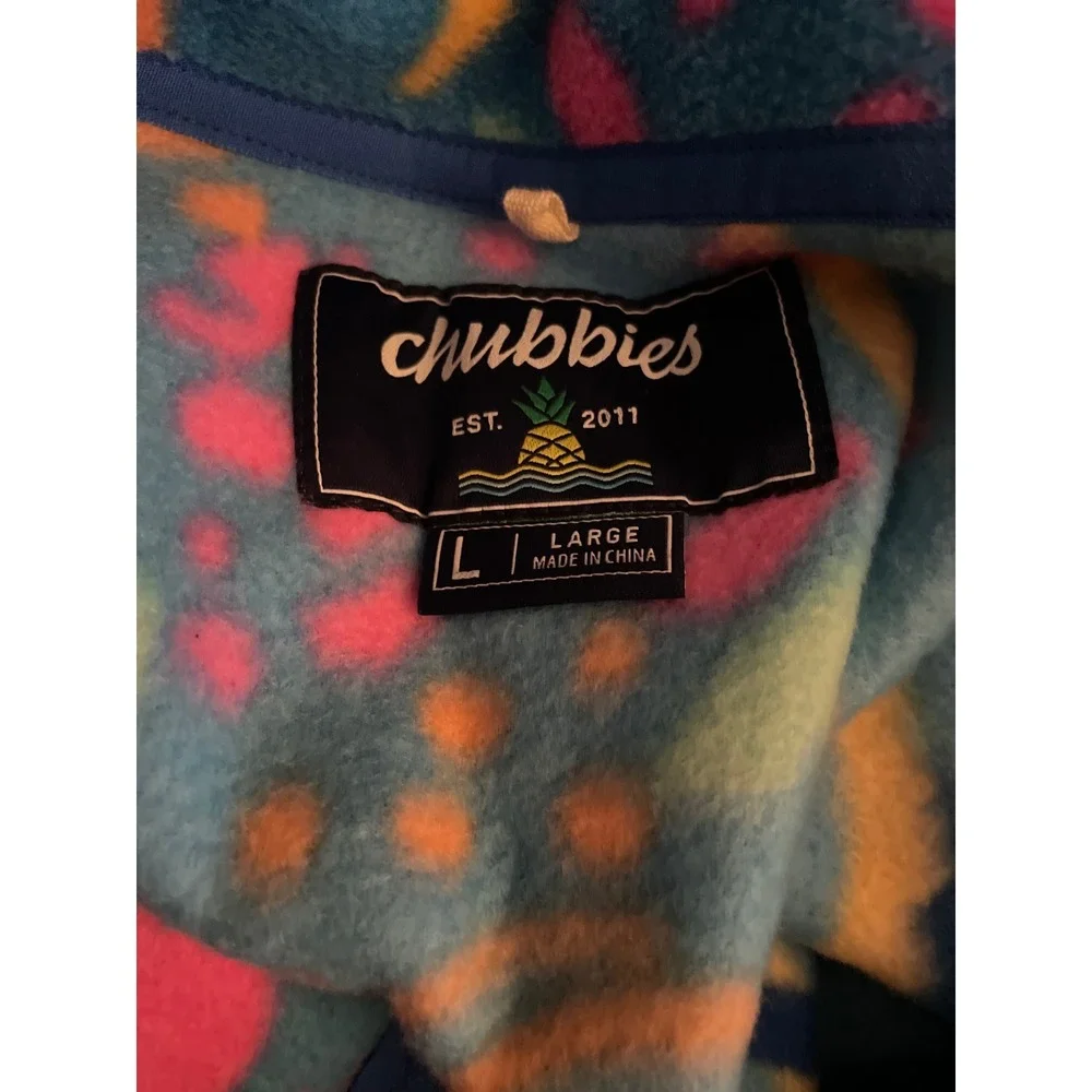 Chubbies Mens Large Quarter Zip Fleece Pullover Retro Abstract Geometric Blue